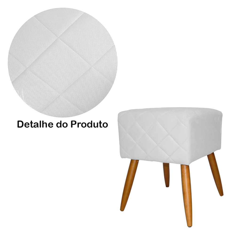 Puff Banqueta Isabela em Tressê Pés Palito Suede Branco