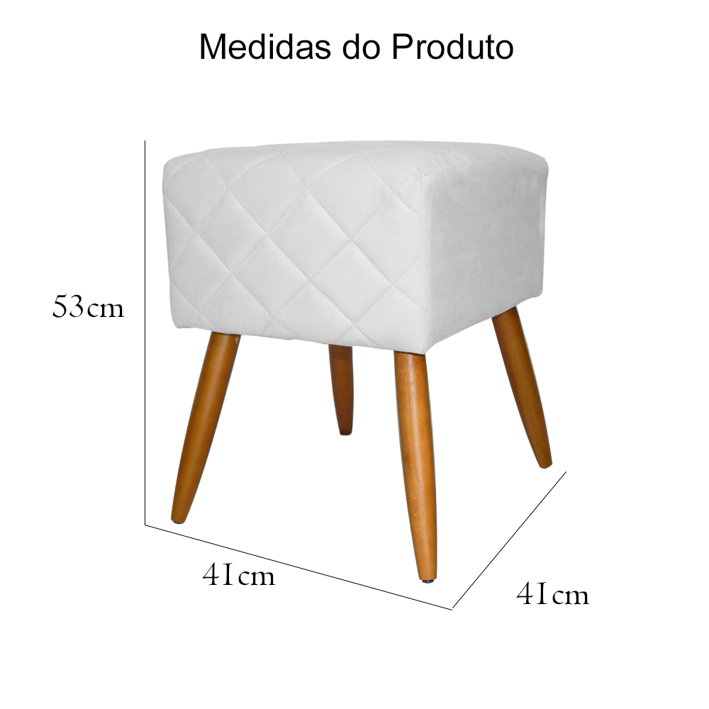 Puff Banqueta Isabela em Tressê Pés Palito Suede Branco