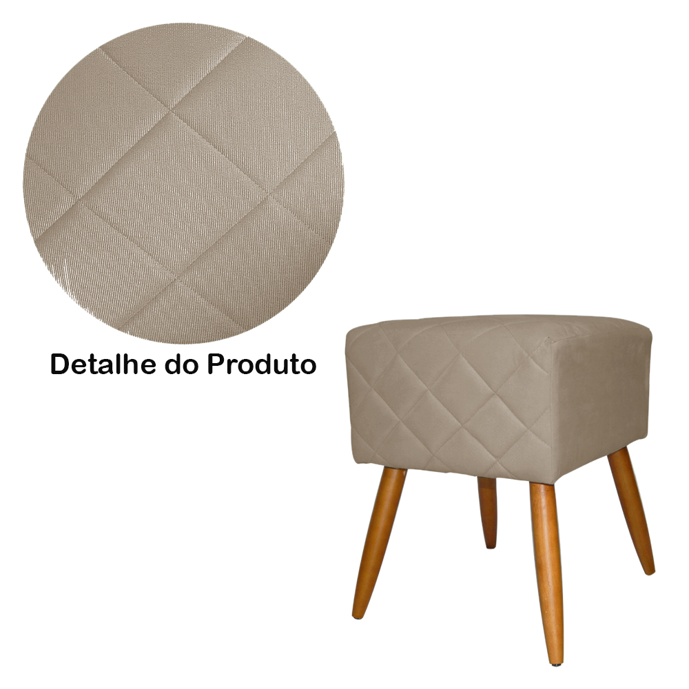 Puff Banqueta Isabela em Tressê Pés Palito Suede Capuccino