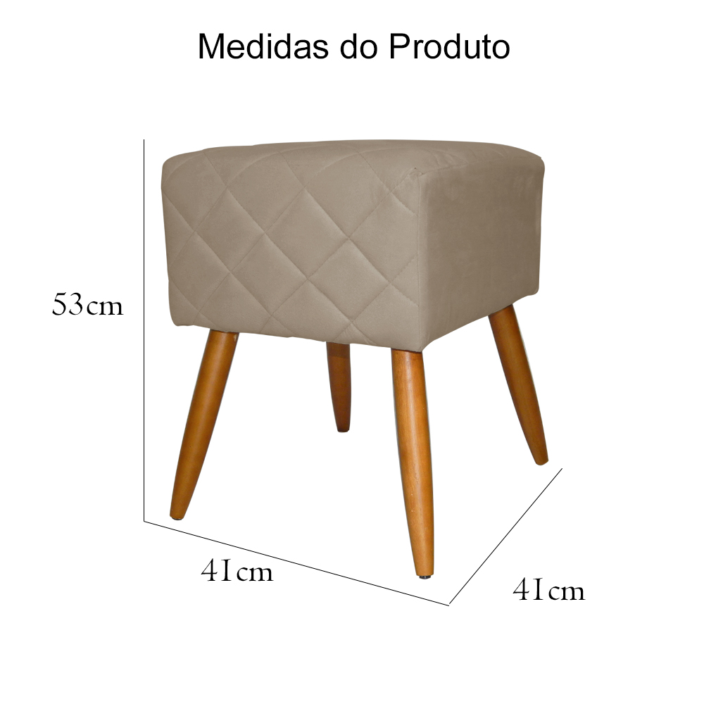 Puff Banqueta Isabela em Tressê Pés Palito Suede Capuccino