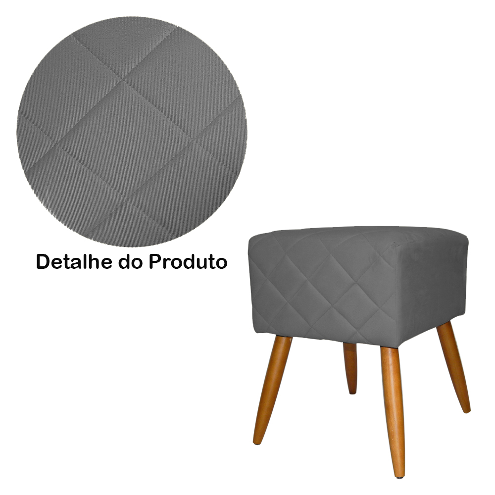 Puff Banqueta Isabela em Tressê Pés Palito Suede Cinza