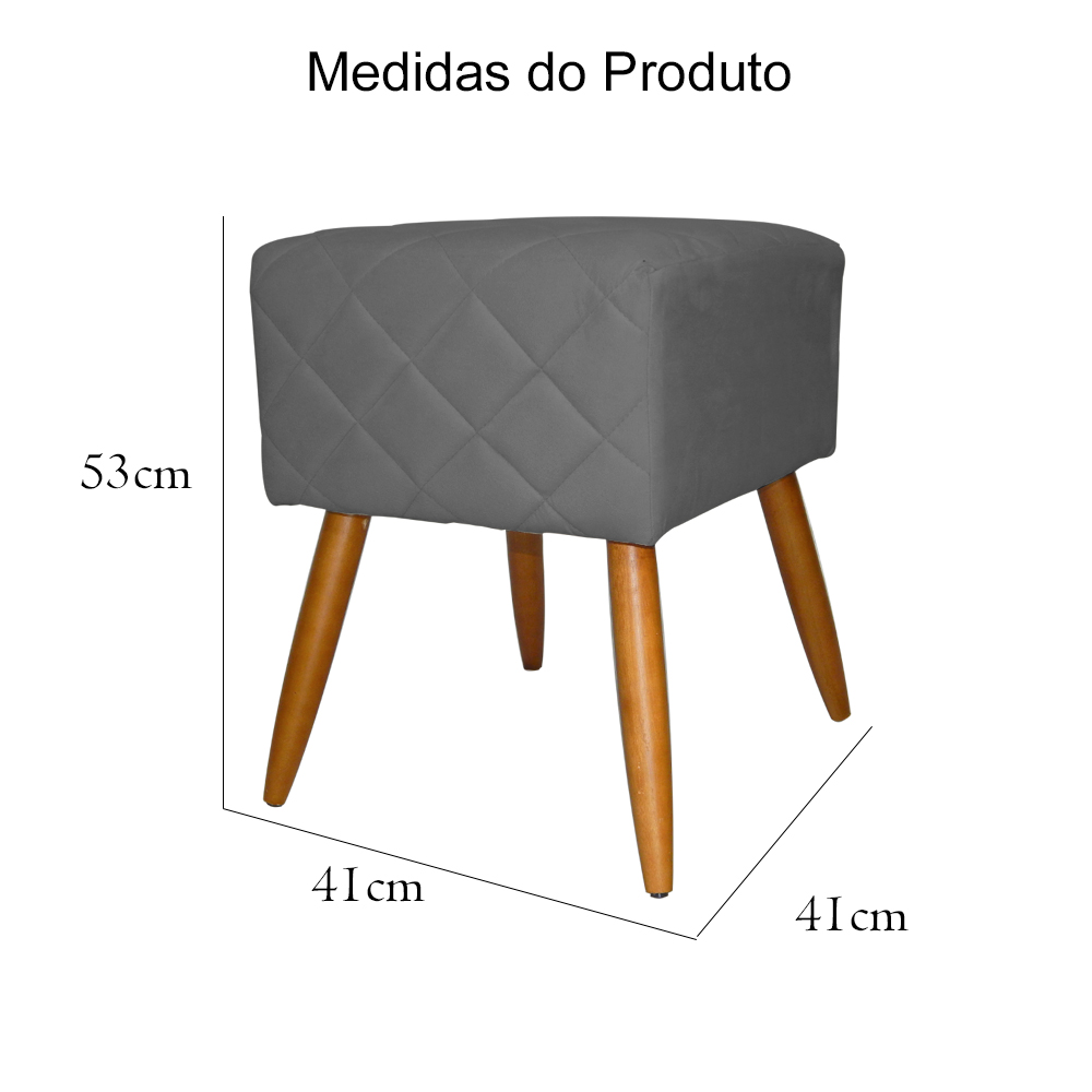 Puff Banqueta Isabela em Tressê Pés Palito Suede Cinza