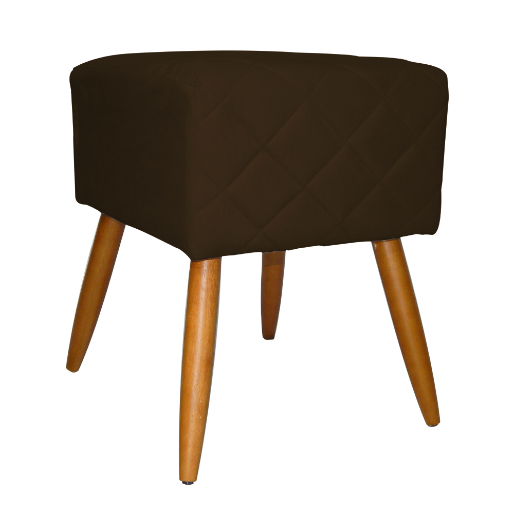 Puff Banqueta Isabela em Tressê Pés Palito Suede Marrom