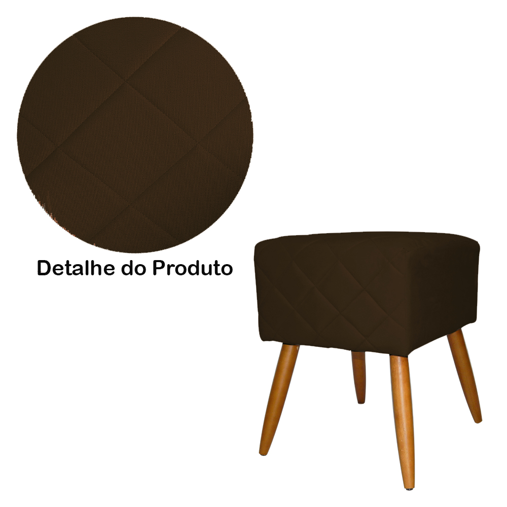Puff Banqueta Isabela em Tressê Pés Palito Suede Marrom