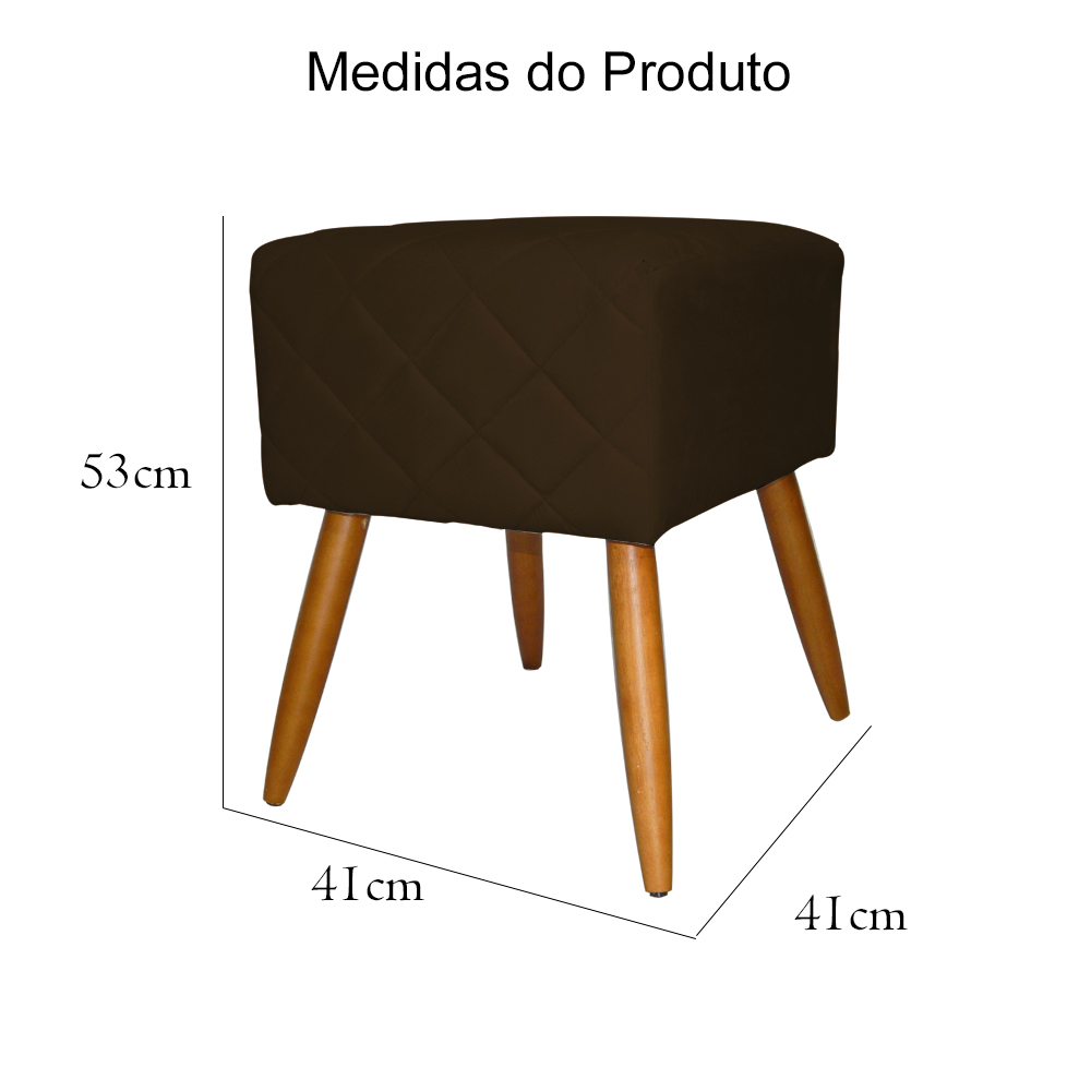 Puff Banqueta Isabela em Tressê Pés Palito Suede Marrom