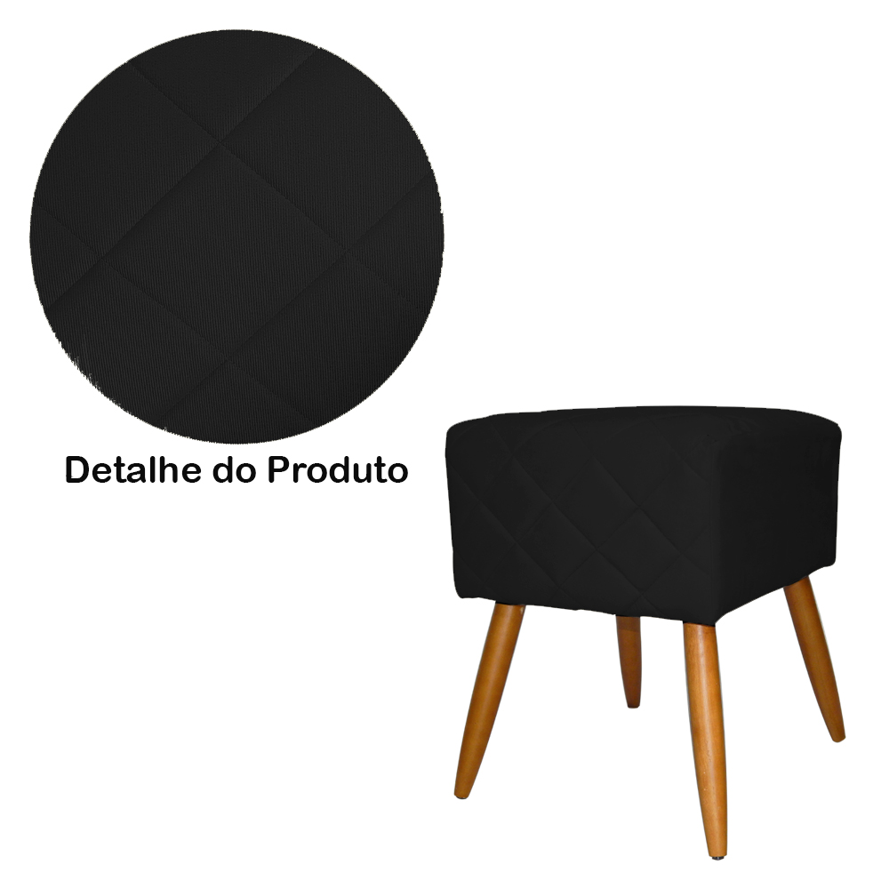 Puff Banqueta Isabela em Tressê Pés Palito Suede Preto