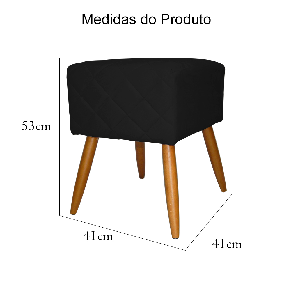 Puff Banqueta Isabela em Tressê Pés Palito Suede Preto