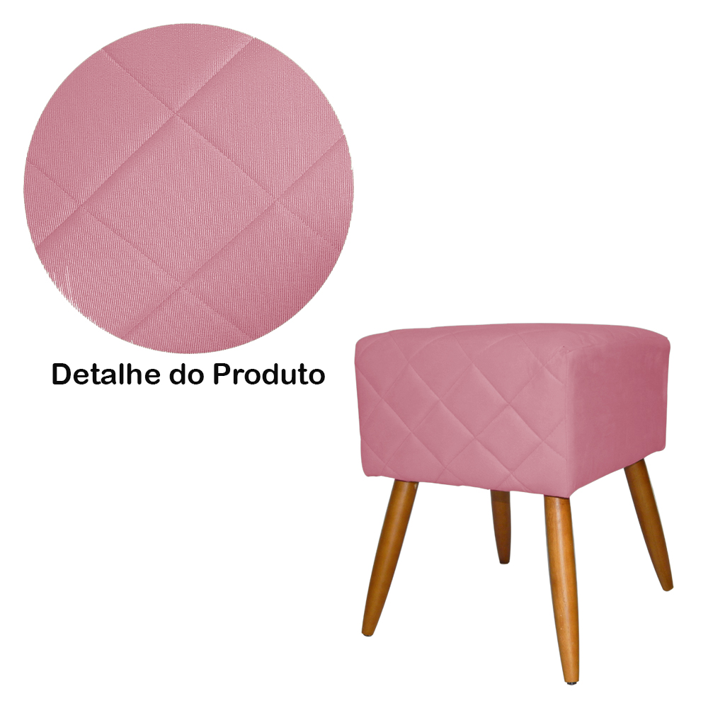 Puff Banqueta Isabela em Tressê Pés Palito Suede Rosa
