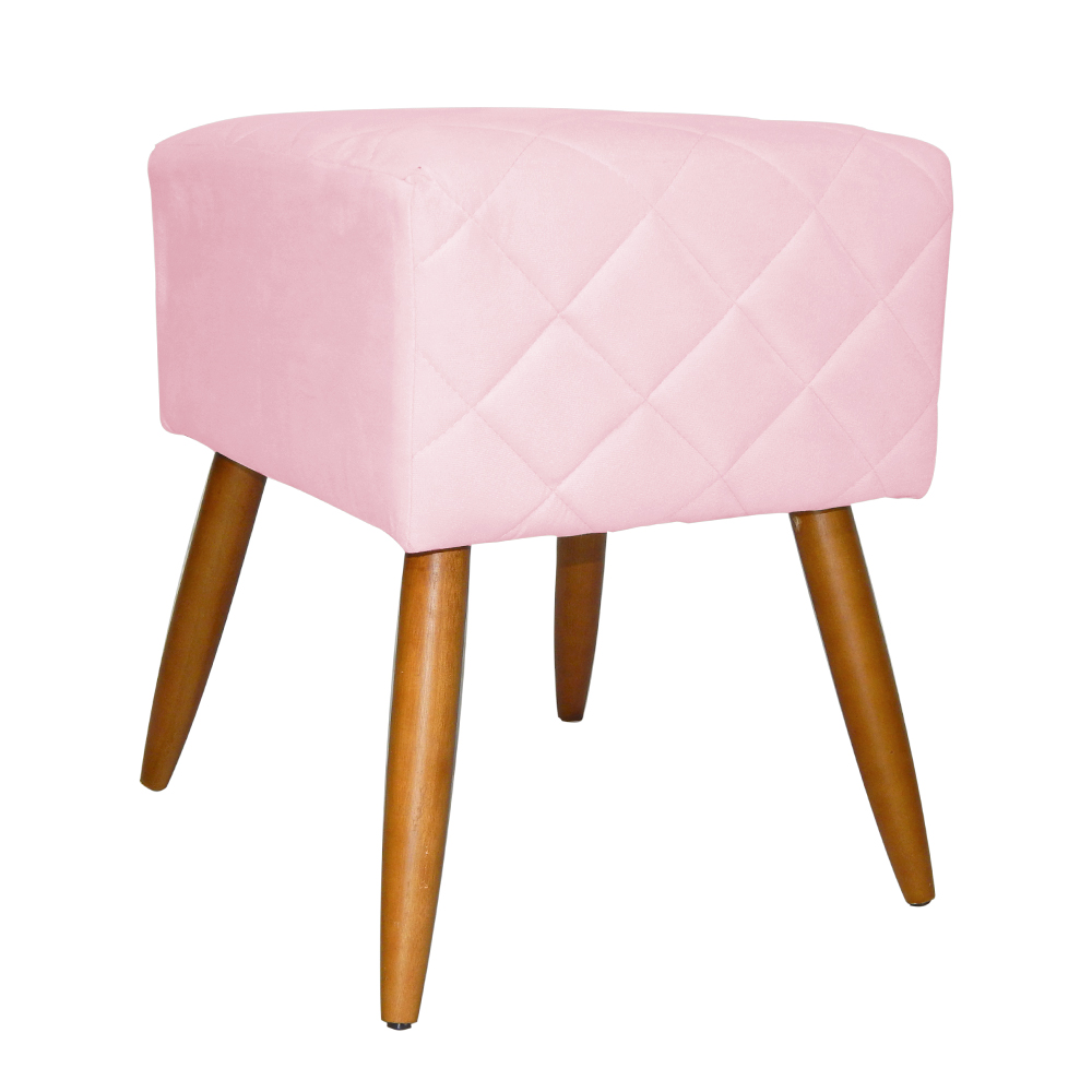 Puff Banqueta Isabela em Tressê Pés Palito Suede Rosa Bebê