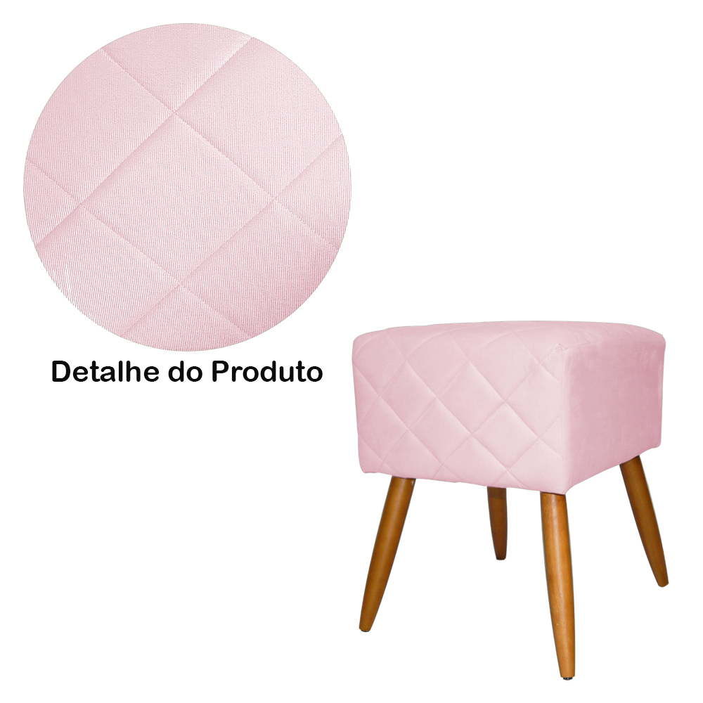 Puff Banqueta Isabela em Tressê Pés Palito Suede Rosa Bebê