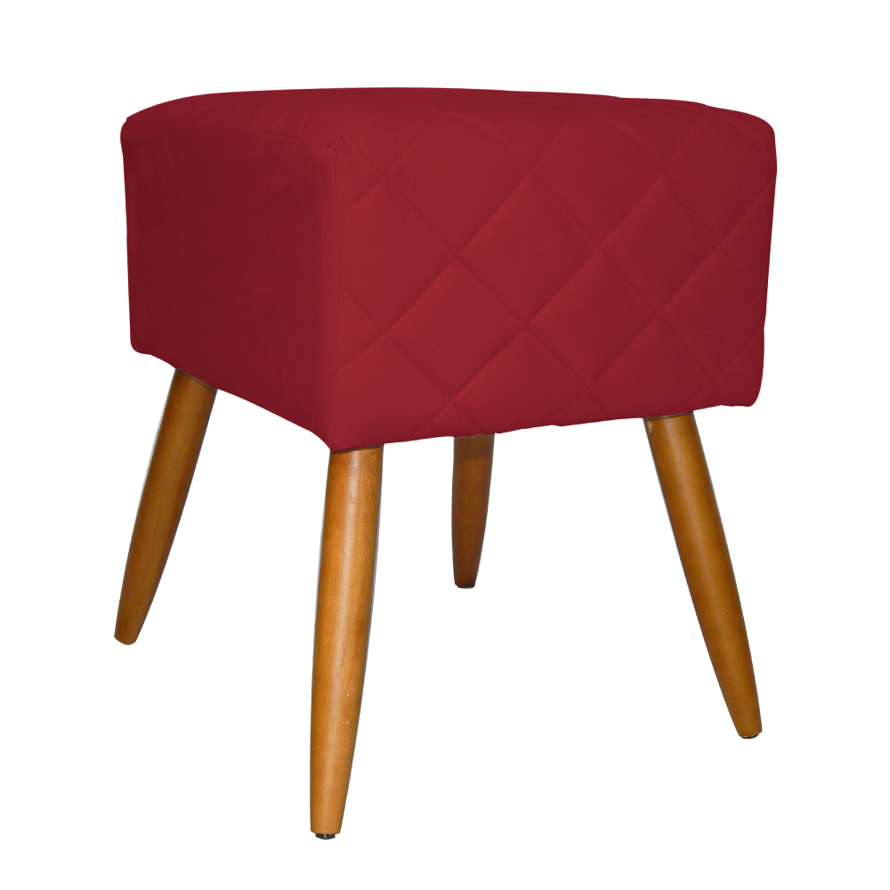 Puff Banqueta Isabela em Tressê Pés Palito Suede Vermelho