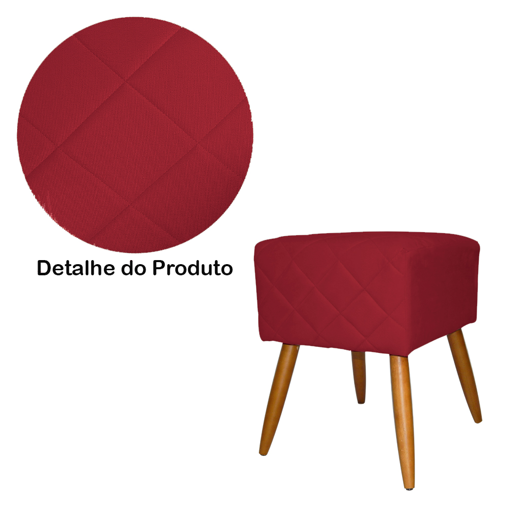 Puff Banqueta Isabela em Tressê Pés Palito Suede Vermelho