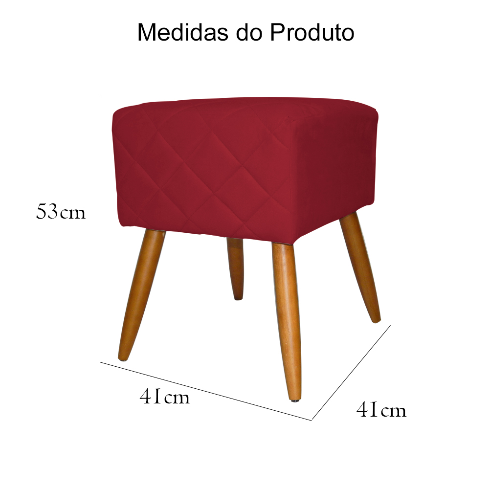 Puff Banqueta Isabela em Tressê Pés Palito Suede Vermelho