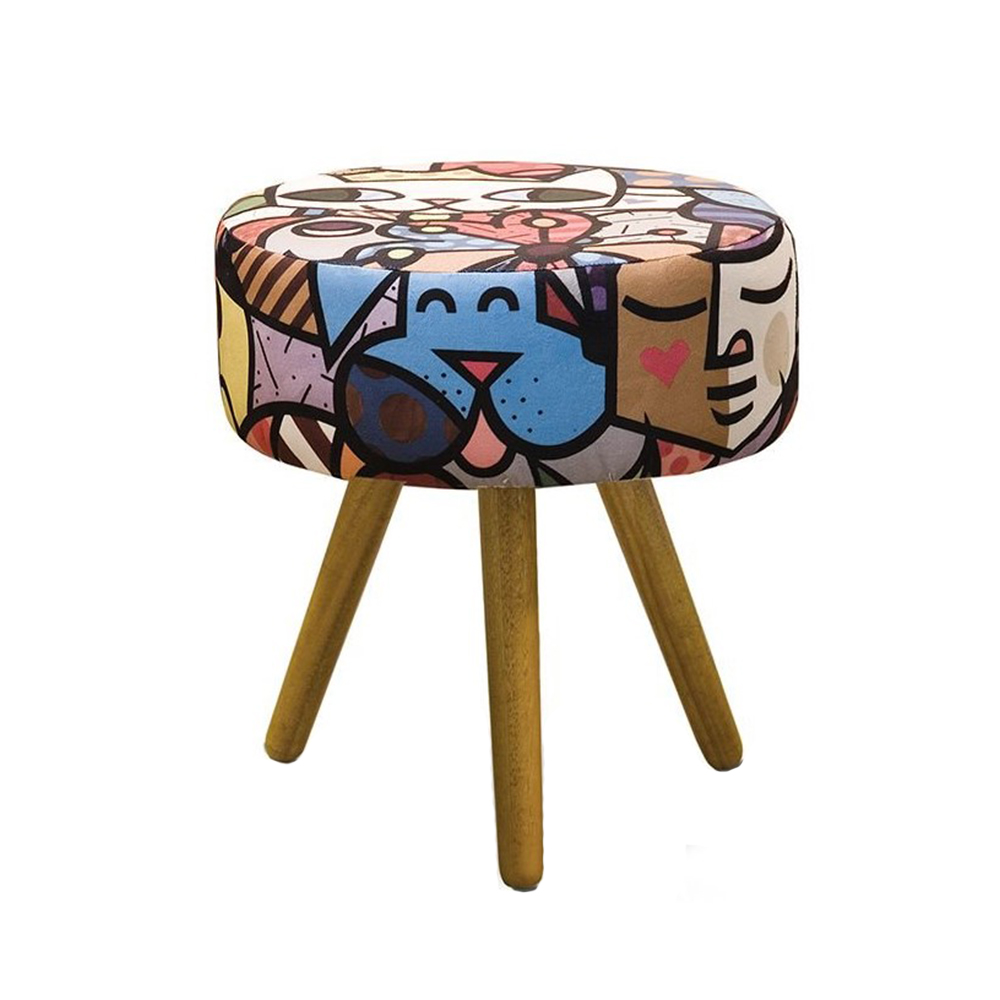 Puff Banqueta Redonda Classic Suede Estampado Romero Brito - DS Estofados