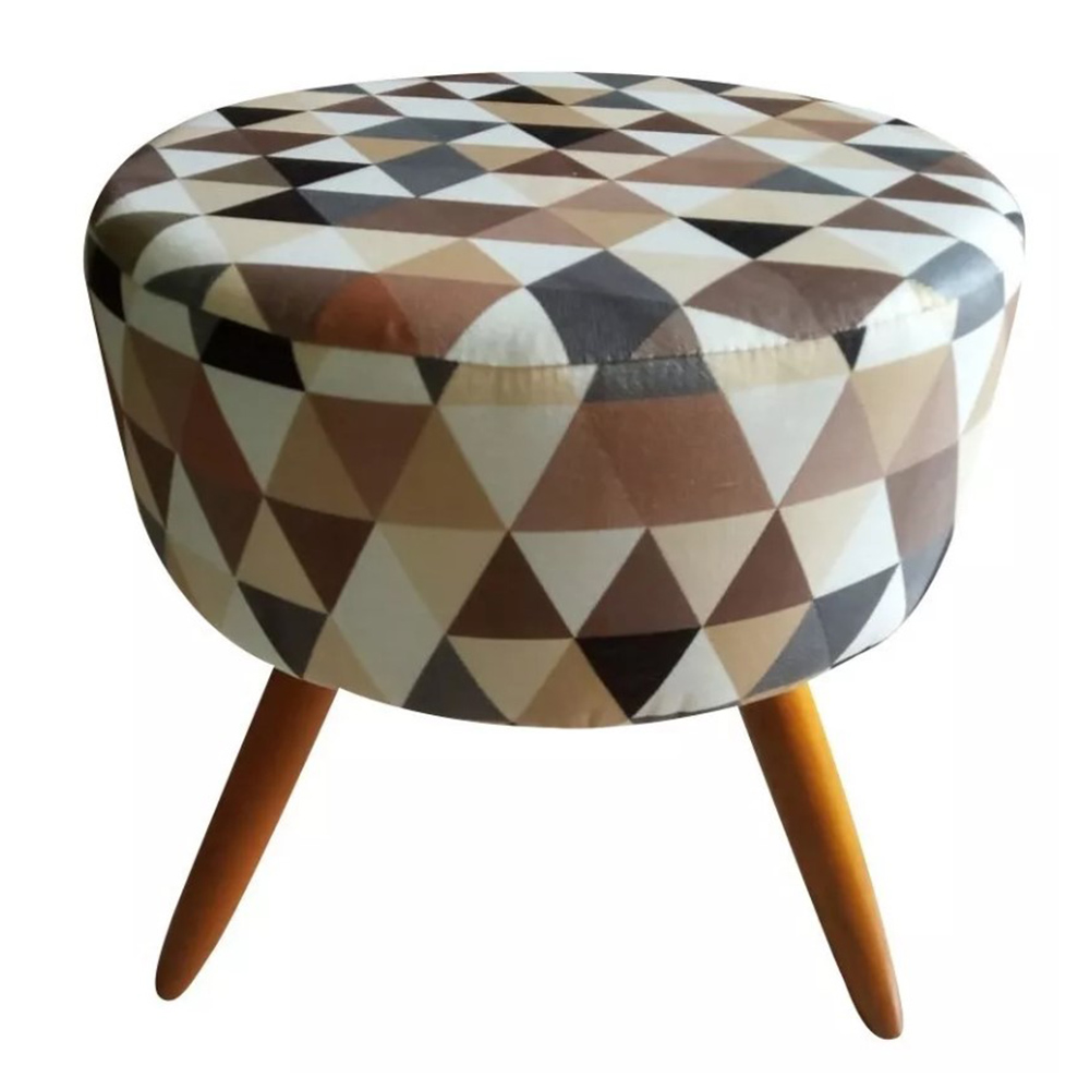 Puff Banqueta Redonda Suede Triângulo Bege - DS Estofados