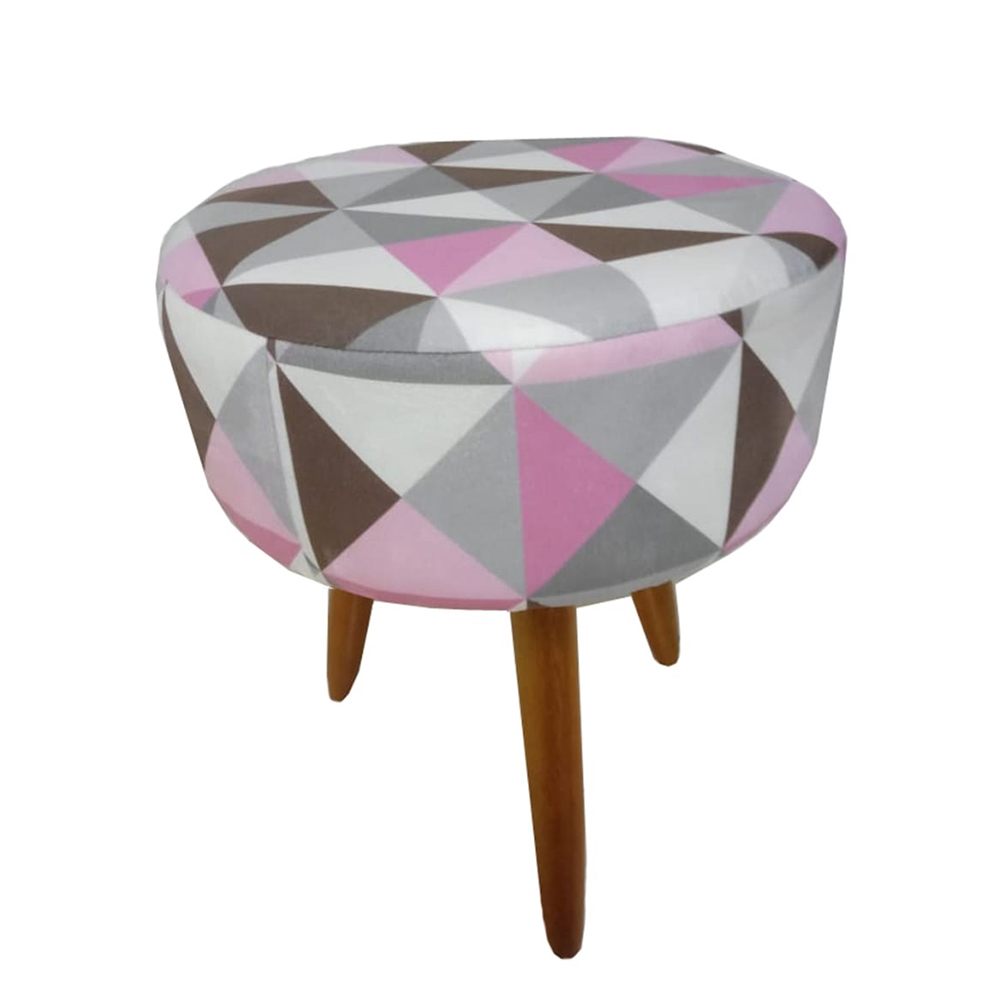 Puff Banqueta Redondo Classic Suede Triangulo Rosa