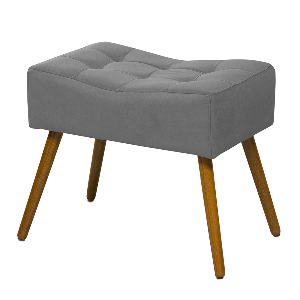 Puff Banqueta Retangular Suede Liso Cinza - DS Móveis