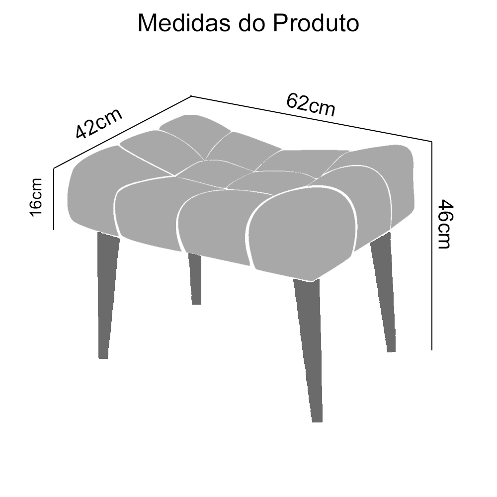 Puff Banqueta Retangular Suede Liso Cinza - DS Móveis