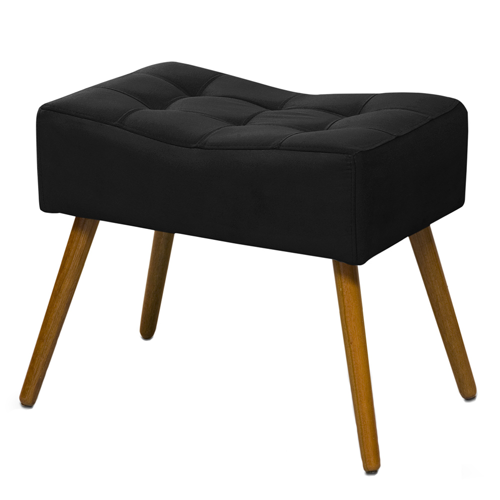 Puff Banqueta Retangular Suede Liso Preto - DS Móveis