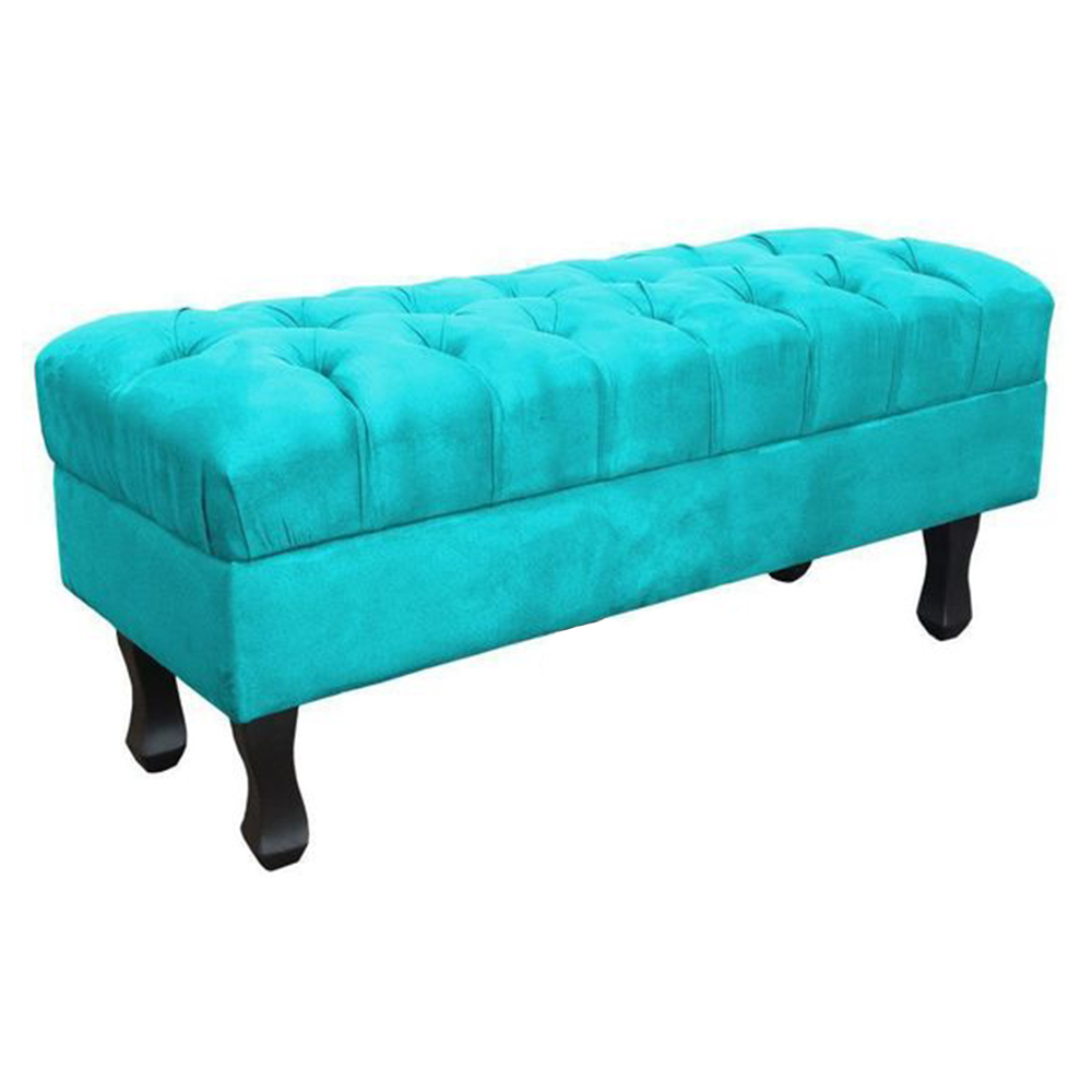 Puff Calçadeira Retrô 1,00 Metro Luis Xv Capitonê Suede Azul Turquesa - DS Estofados