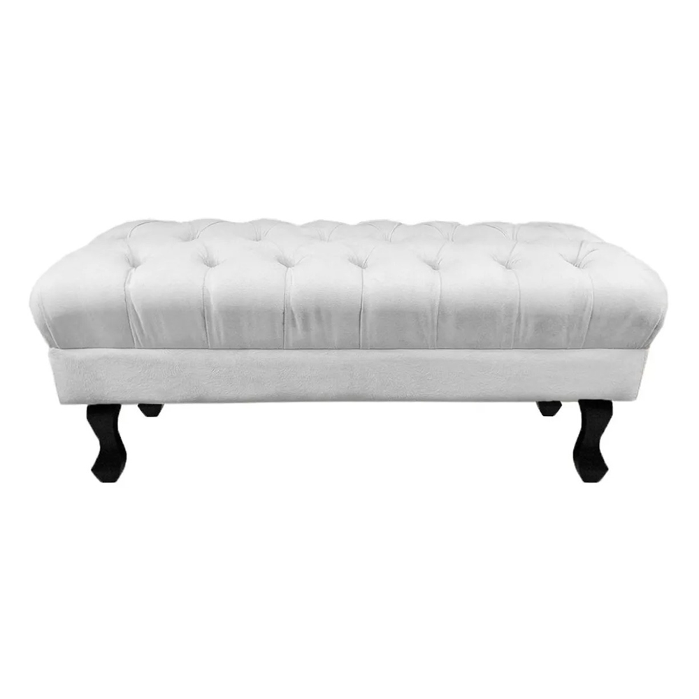Puff Calçadeira Retrô 1,00 Metro Luis Xv Capitonê Suede Branco - DS Estofados