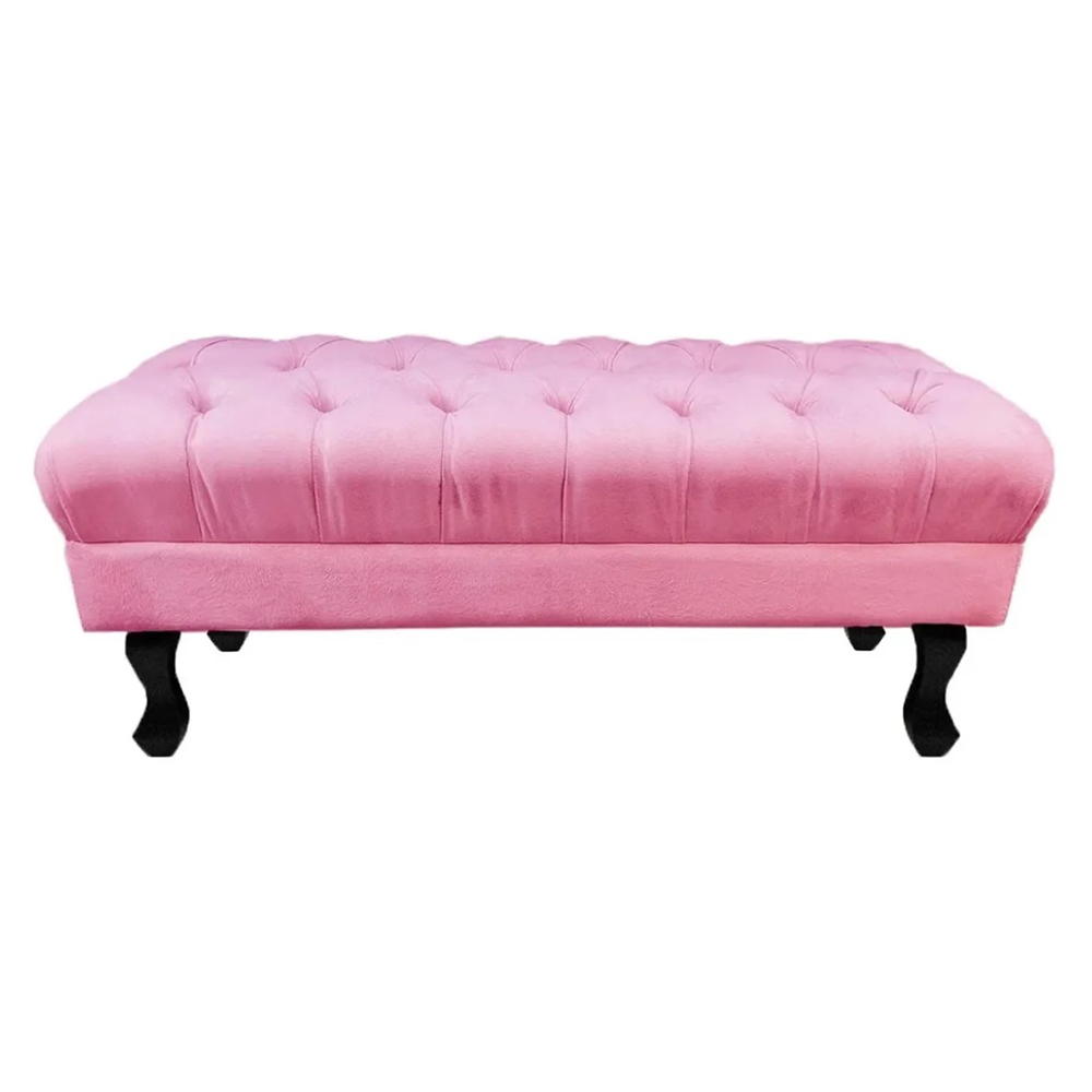 Puff Calçadeira Retrô 1,00 Metro Luis Xv Capitonê Suede Rosa - DS Estofados