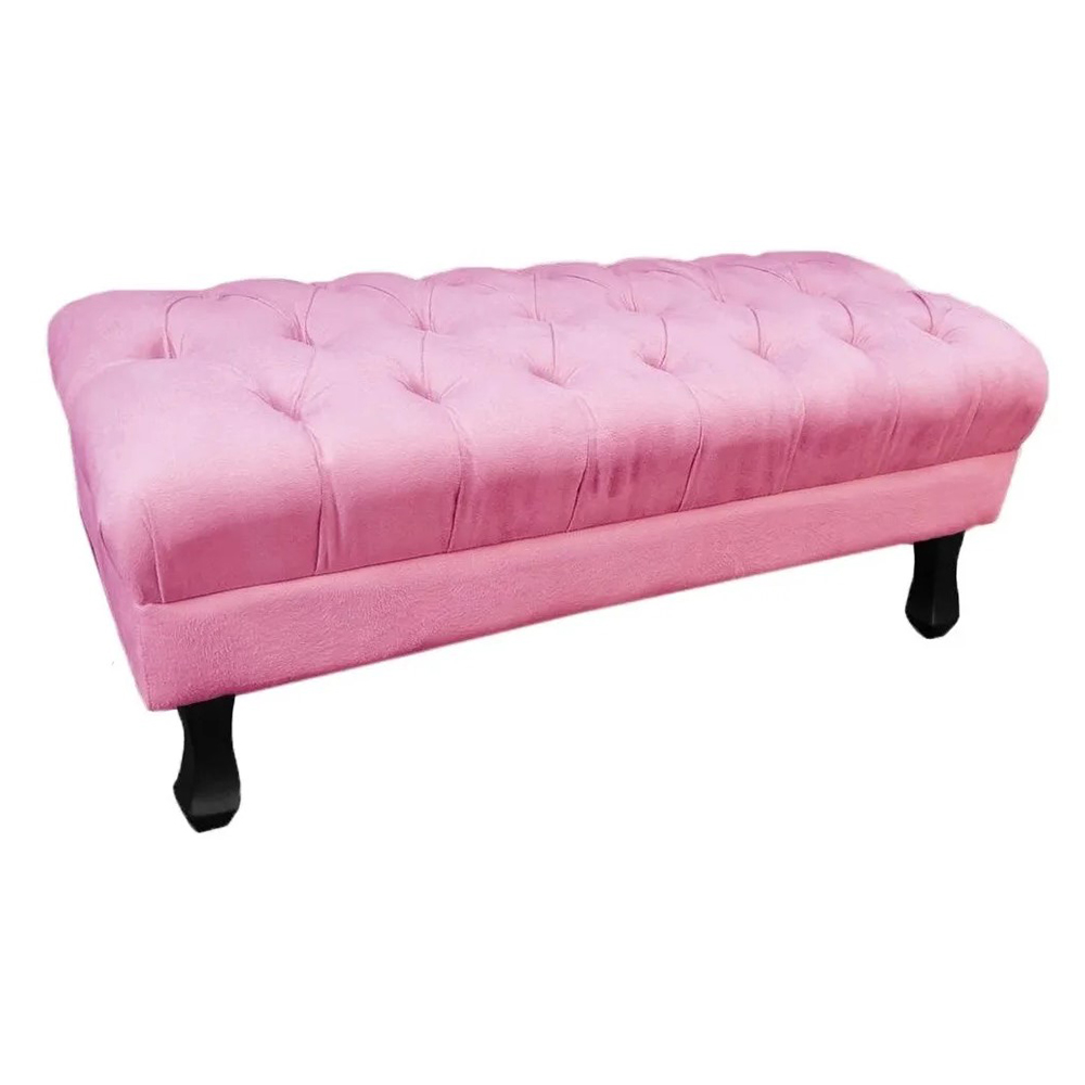 Puff Calçadeira Retrô 1,00 Metro Luis Xv Capitonê Suede Rosa - DS Estofados