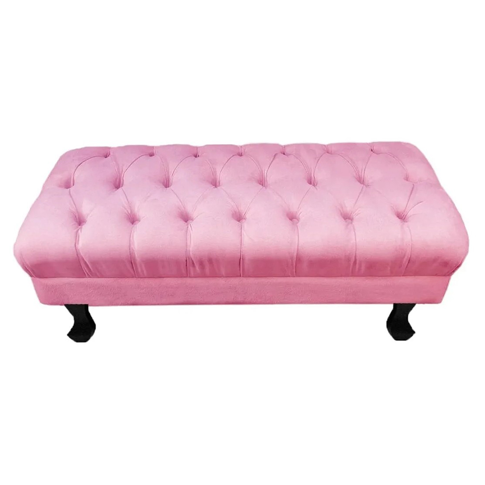 Puff Calçadeira Retrô 1,00 Metro Luis Xv Capitonê Suede Rosa - DS Estofados