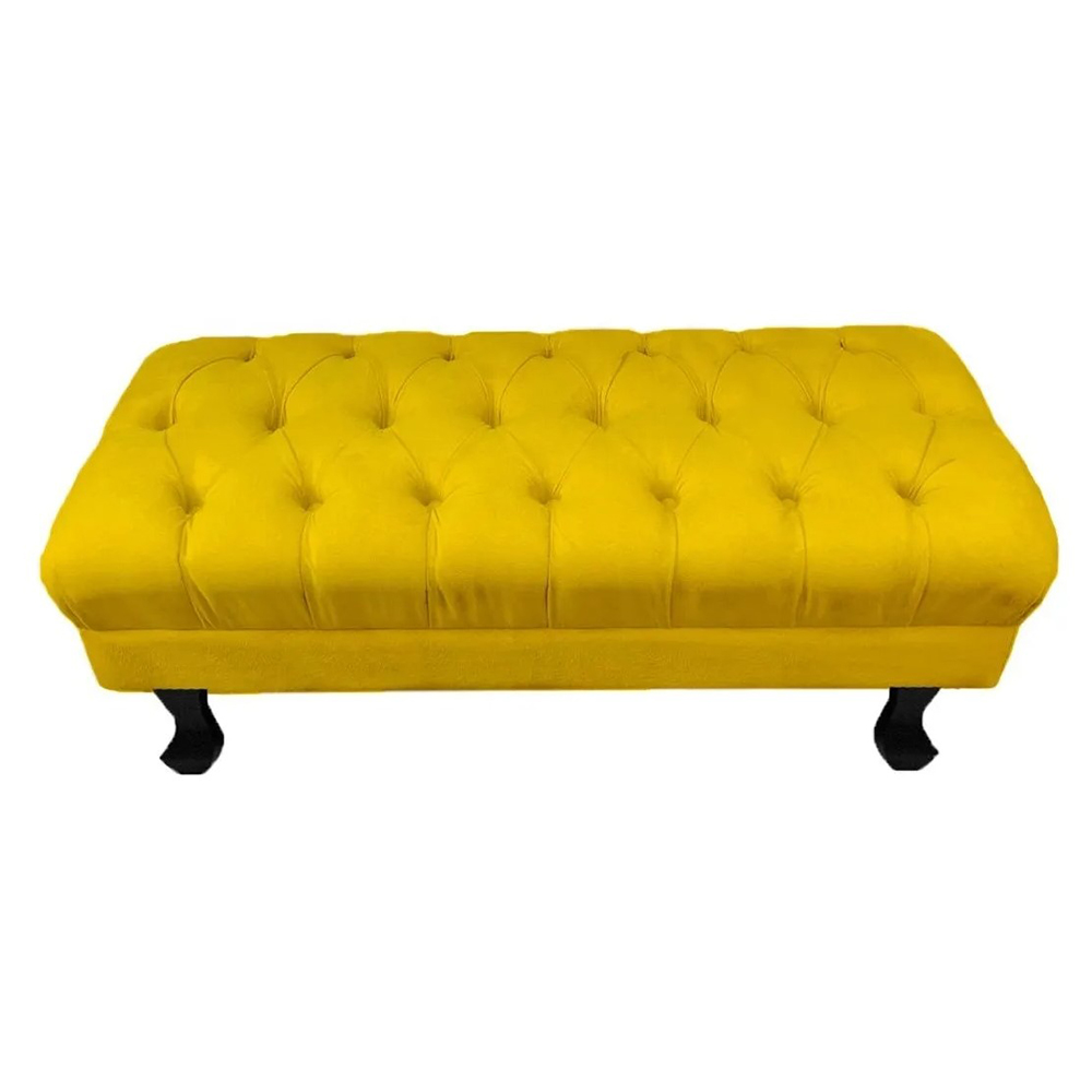 Puff Calçadeira Retrô 1,20 Metro Luis Xv Capitonê Suede Amarelo - DS Estofados