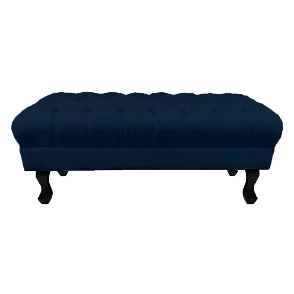 Puff Calçadeira Retrô 1,20 Metro Luis Xv Capitonê Suede Azul Marinho - DS Estofados