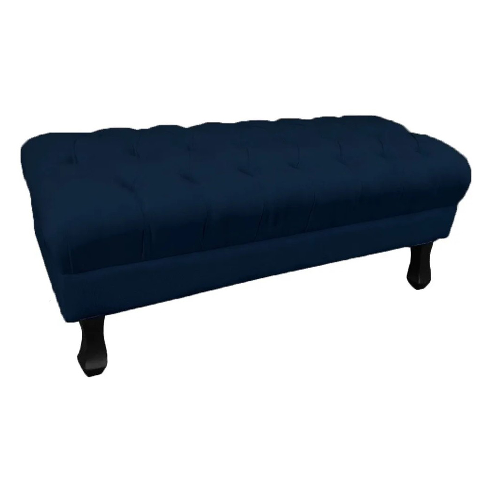 Puff Calçadeira Retrô 1,20 Metro Luis Xv Capitonê Suede Azul Marinho - DS Estofados
