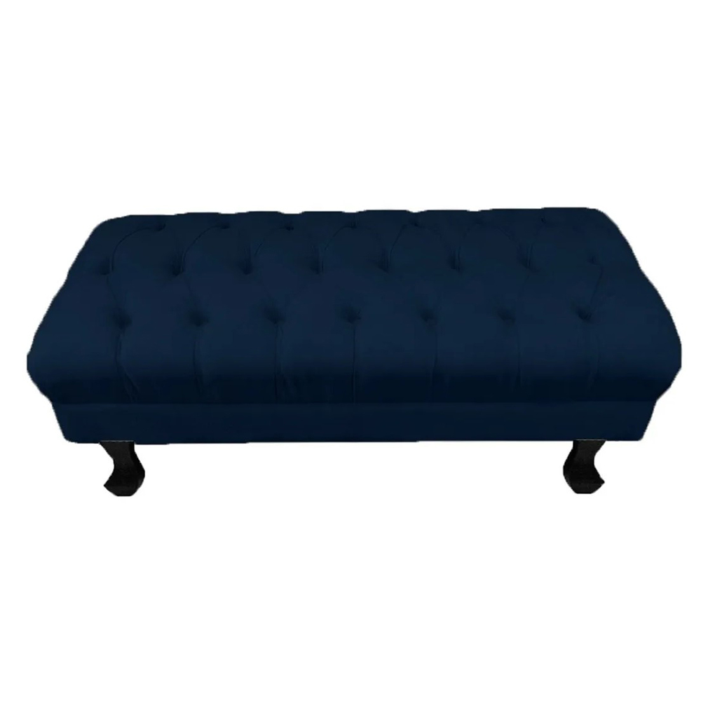 Puff Calçadeira Retrô 1,20 Metro Luis Xv Capitonê Suede Azul Marinho - DS Estofados