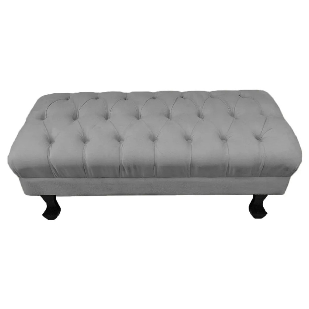 Puff Calçadeira Retrô 1,20 Metro Luis Xv Capitonê Suede Cinza - DS Estofados