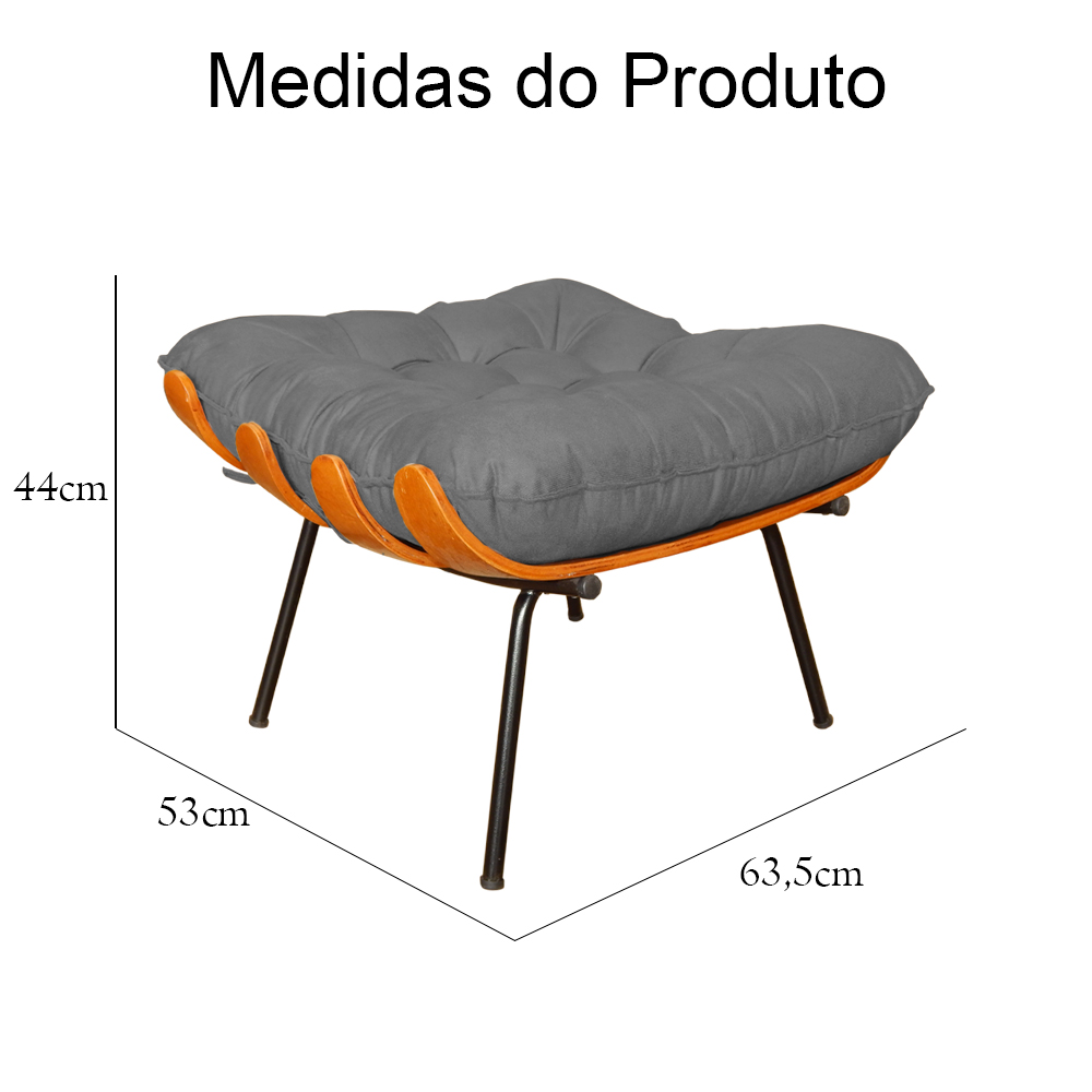 Puff Decorativo Costela Suede Cinza
