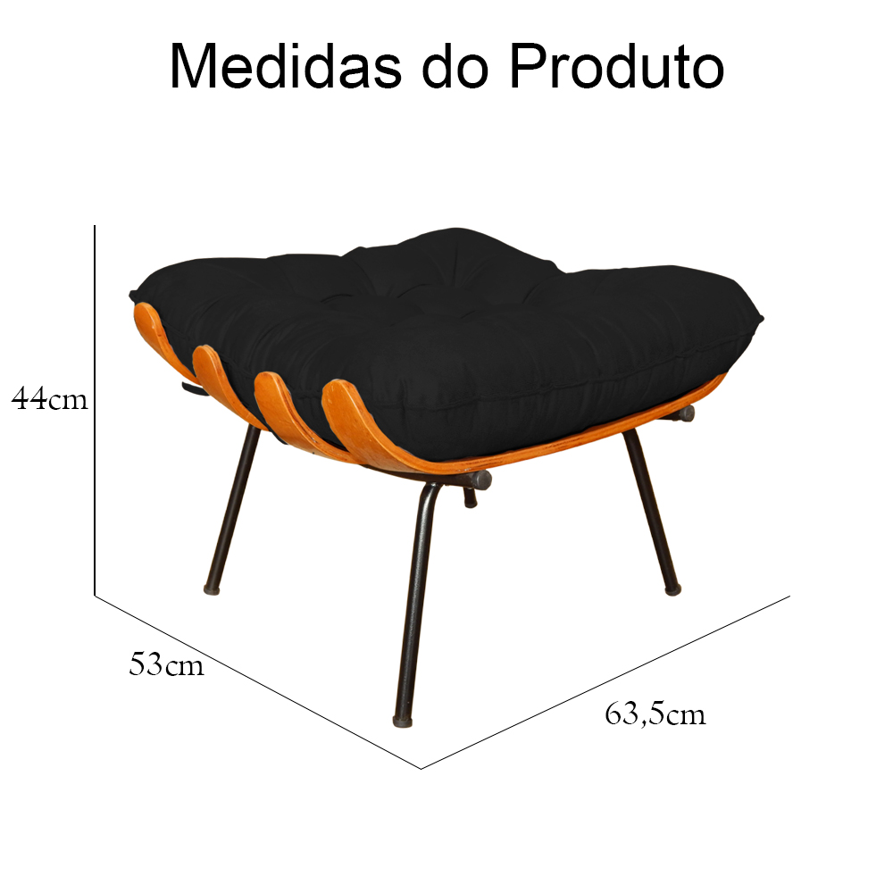 Puff Decorativo Costela Suede Preto - DS Estofados