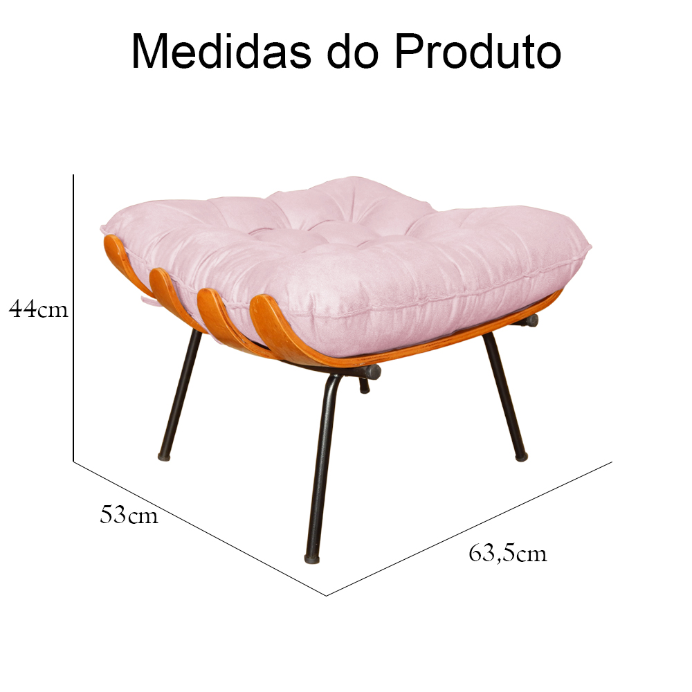Puff Decorativo Costela Suede Rosa Bebê