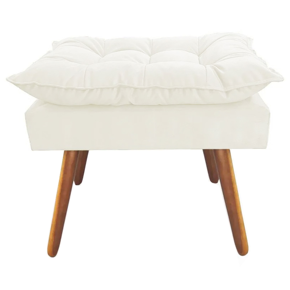 Puff Decorativo Opalla Pés Palito Suede Branco - DS Estofados