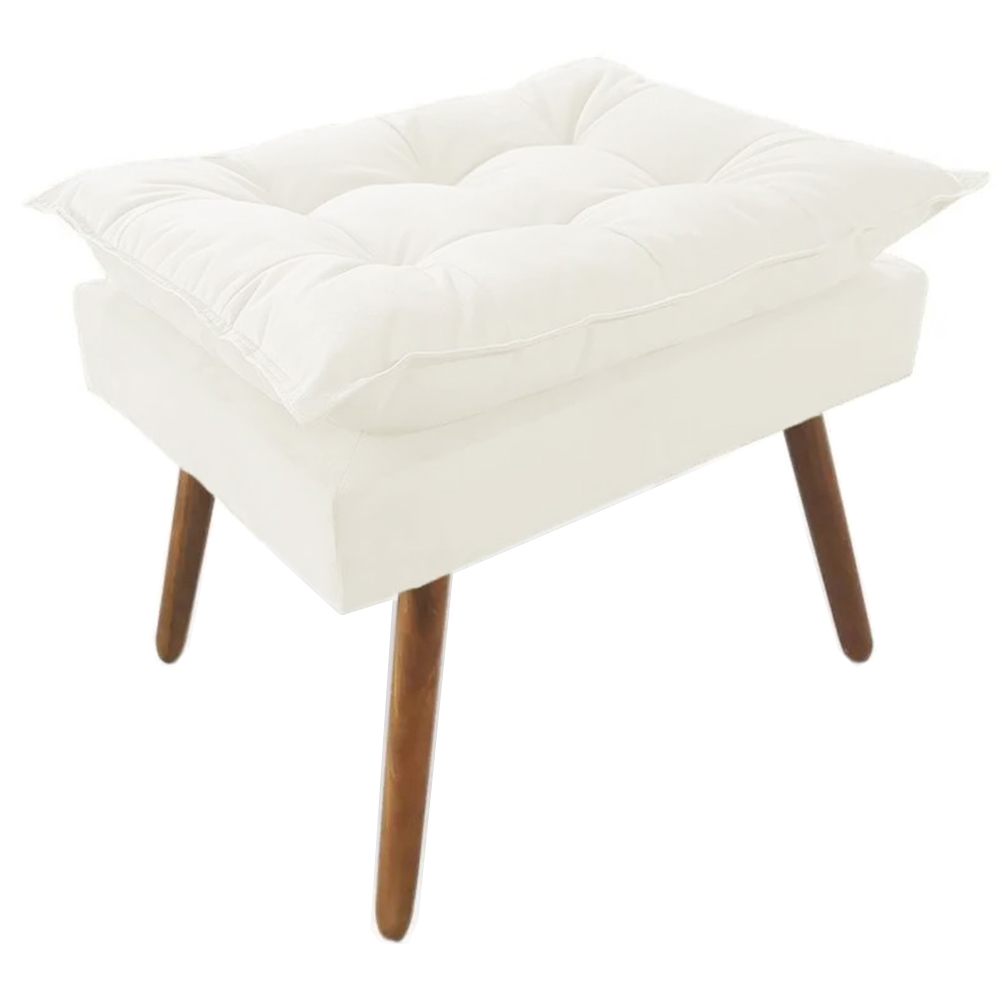 Puff Decorativo Opalla Pés Palito Suede Branco - DS Estofados