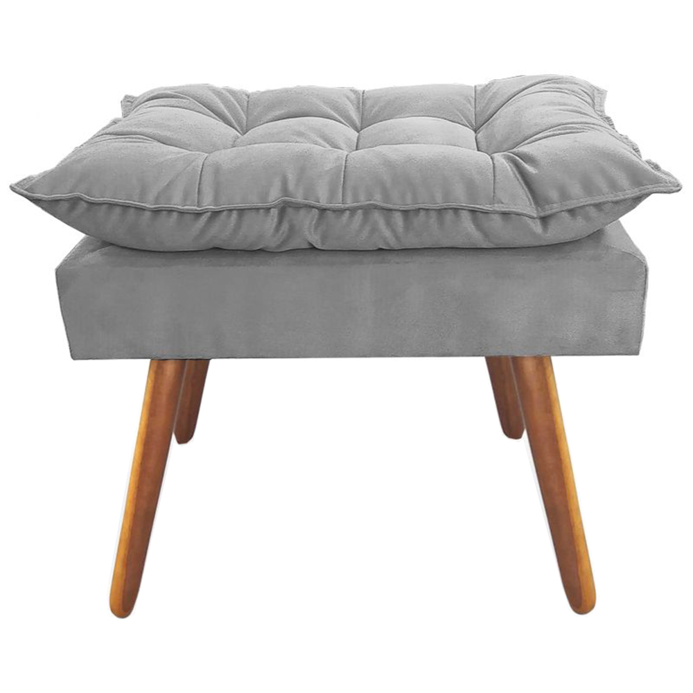 Puff Decorativo Opalla Pés Palito Suede Cinza - DS Estofados