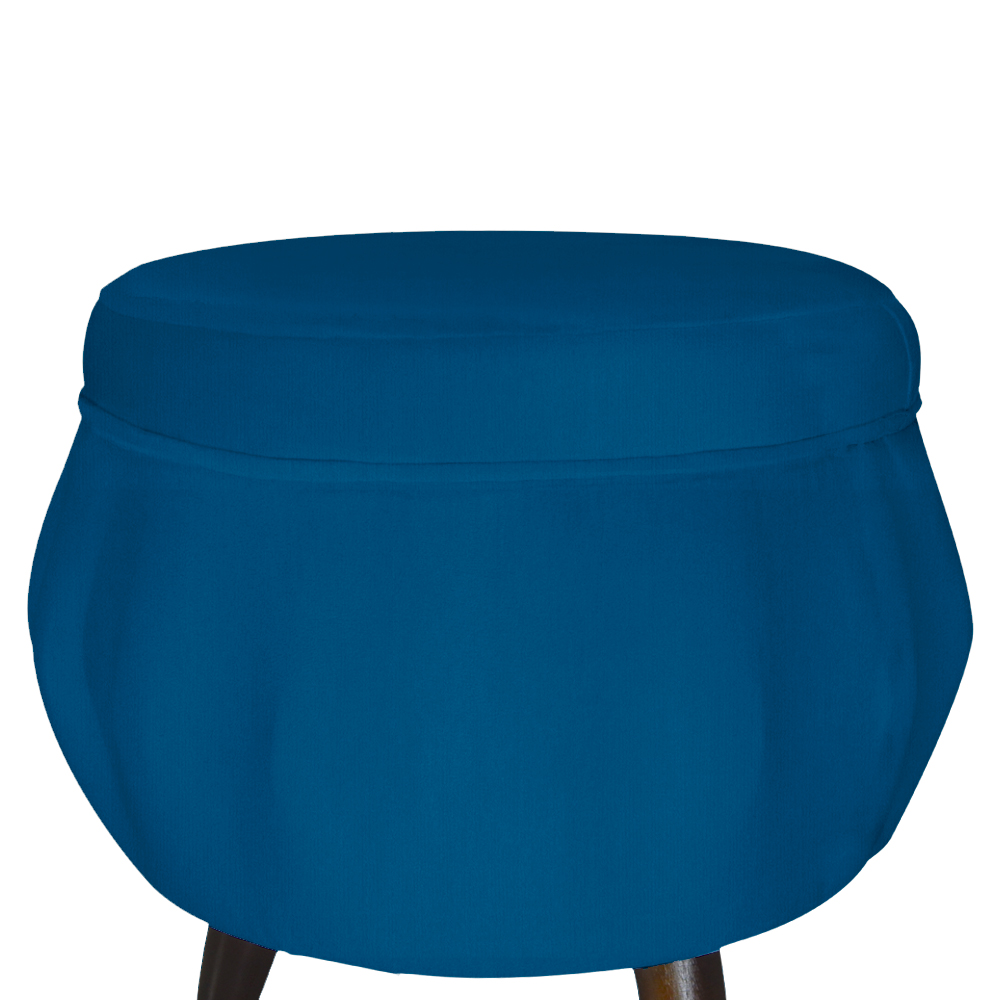 Puff Pétala Pés Palito Tabaco Suede Azul Royal