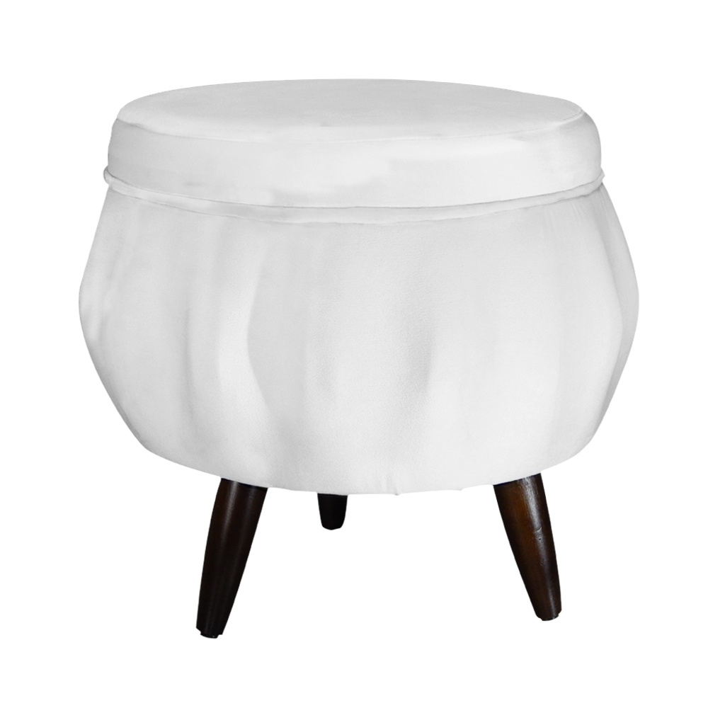 Puff Pétala Pés Palito Tabaco Suede Branco