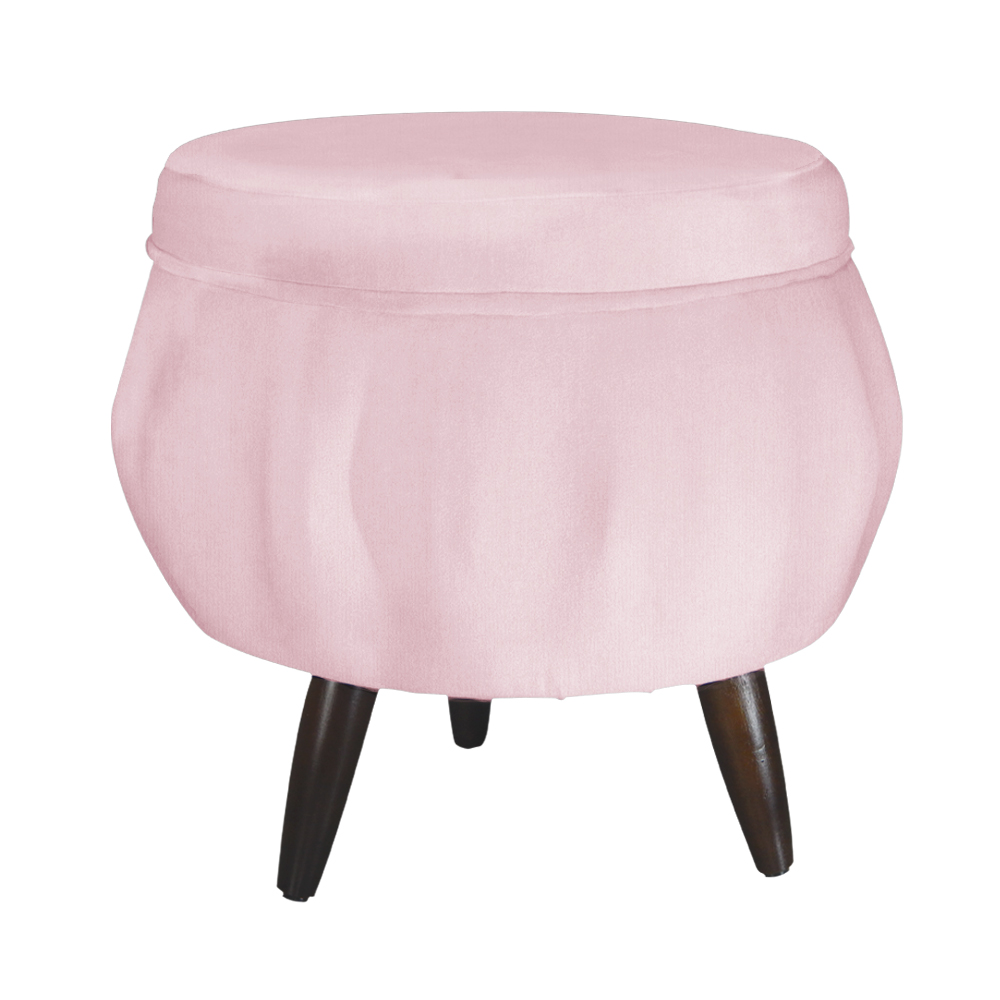 Puff Pétala Pés Palito Tabaco Suede Rosa Bebê