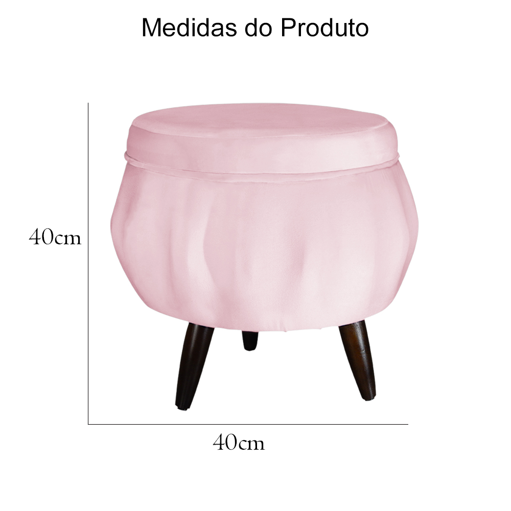 Puff Pétala Pés Palito Tabaco Suede Rosa Bebê
