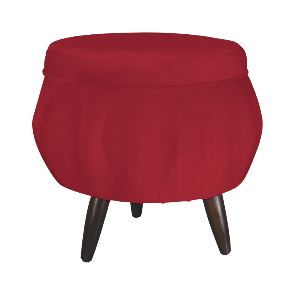 Puff Pétala Pés Palito Tabaco Suede Vermelho