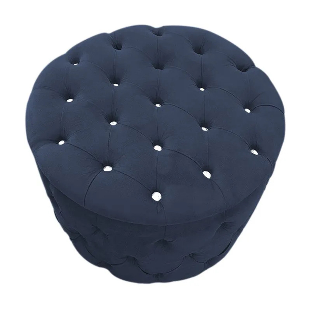Puff Redondo Clássico Capitonê Suede Azul Marinho - DS Estofados