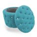 Puff Redondo Clássico Capitonê Suede Azul Turquesa - DS Estofados