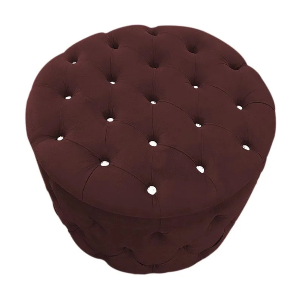 Puff Redondo Clássico Capitonê Suede Bordô - DS Estofados