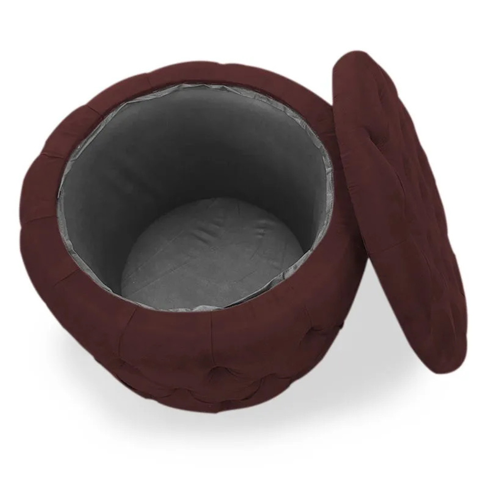 Puff Redondo Clássico Capitonê Suede Bordô - DS Estofados