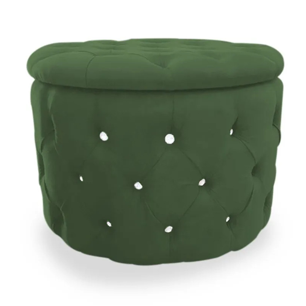 Puff Redondo Clássico Capitonê Suede Verde - DS Estofados