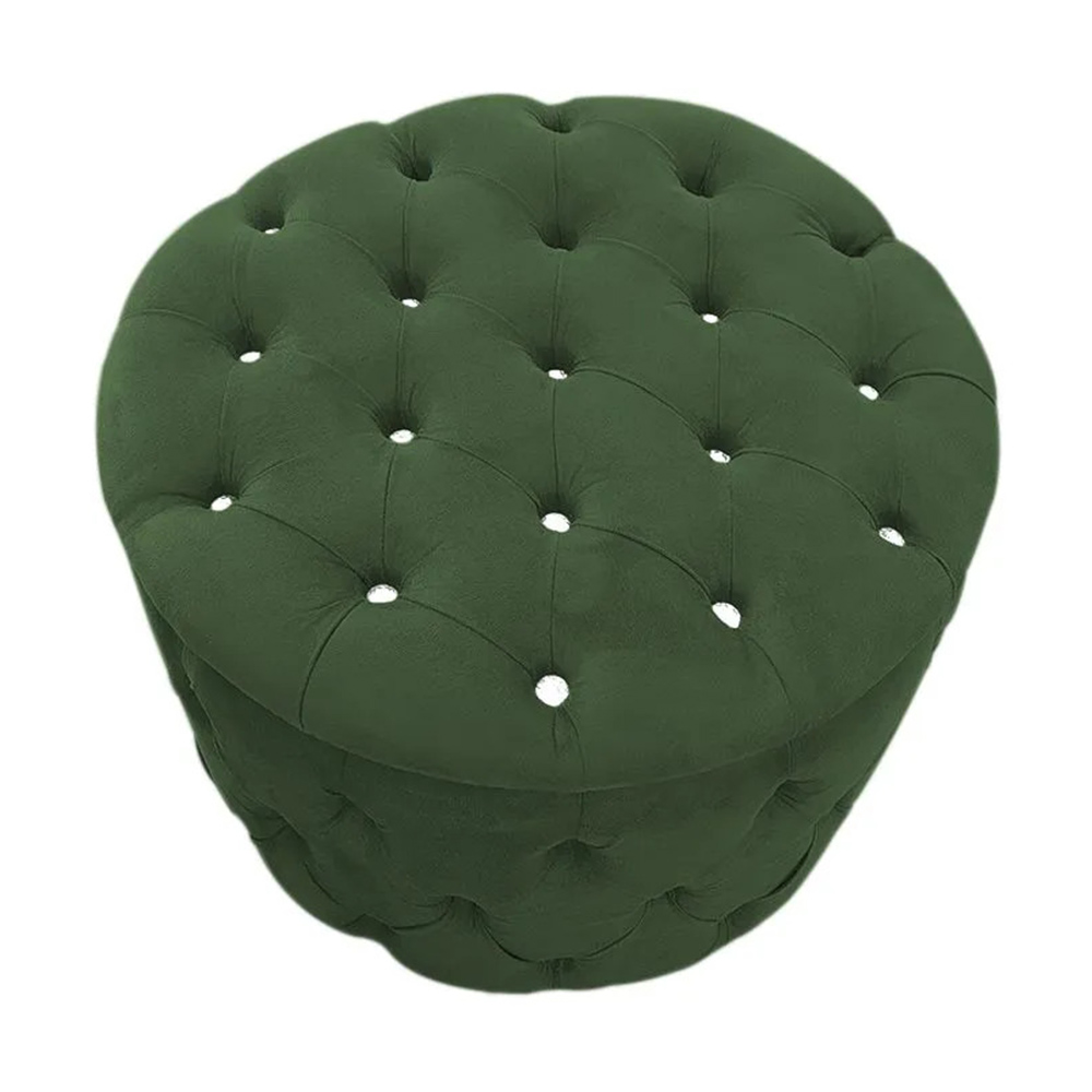 Puff Redondo Clássico Capitonê Suede Verde - DS Estofados